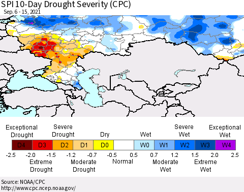Russian Federation SPI 10-Day Drought Severity (CPC) Thematic Map For 9/6/2021 - 9/15/2021