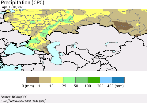 Russian Federation Precipitation (CPC) Thematic Map For 4/1/2021 - 4/10/2021