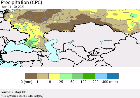 Russian Federation Precipitation (CPC) Thematic Map For 4/11/2021 - 4/20/2021