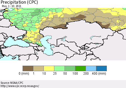 Russian Federation Precipitation (CPC) Thematic Map For 5/1/2021 - 5/10/2021