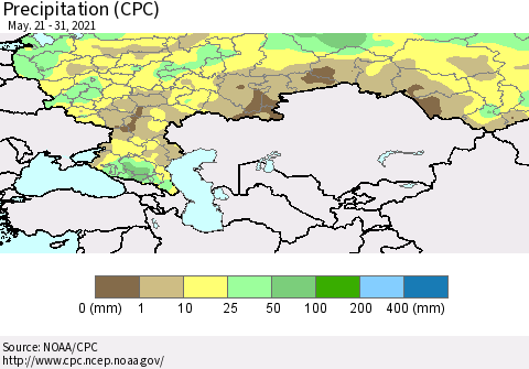 Russian Federation Precipitation (CPC) Thematic Map For 5/21/2021 - 5/31/2021