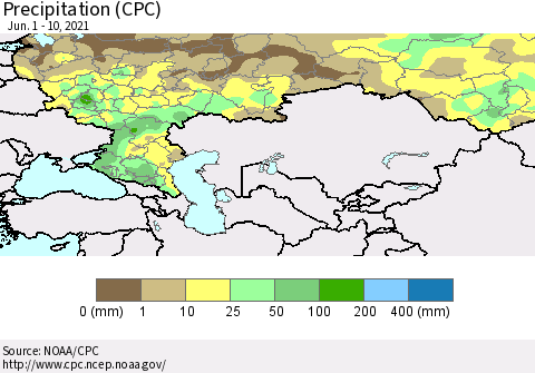 Russian Federation Precipitation (CPC) Thematic Map For 6/1/2021 - 6/10/2021