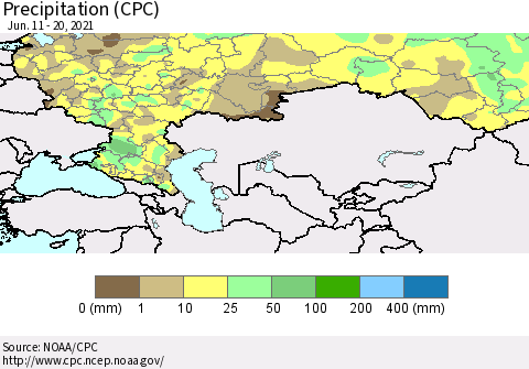 Russian Federation Precipitation (CPC) Thematic Map For 6/11/2021 - 6/20/2021