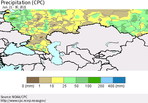 Russian Federation Precipitation (CPC) Thematic Map For 6/21/2021 - 6/30/2021