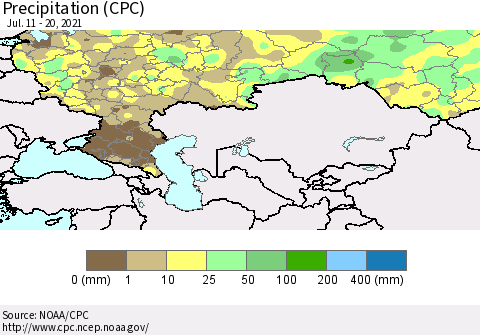 Russian Federation Precipitation (CPC) Thematic Map For 7/11/2021 - 7/20/2021