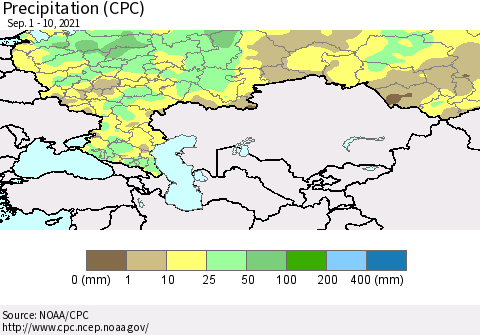 Russian Federation Precipitation (CPC) Thematic Map For 9/1/2021 - 9/10/2021