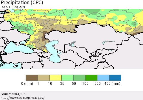 Russian Federation Precipitation (CPC) Thematic Map For 9/11/2021 - 9/20/2021