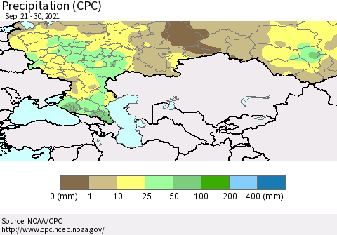 Russian Federation Precipitation (CPC) Thematic Map For 9/21/2021 - 9/30/2021
