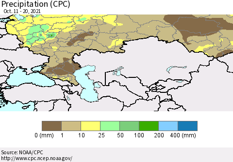Russian Federation Precipitation (CPC) Thematic Map For 10/11/2021 - 10/20/2021