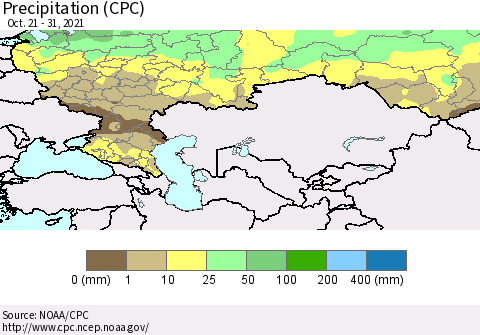 Russian Federation Precipitation (CPC) Thematic Map For 10/21/2021 - 10/31/2021