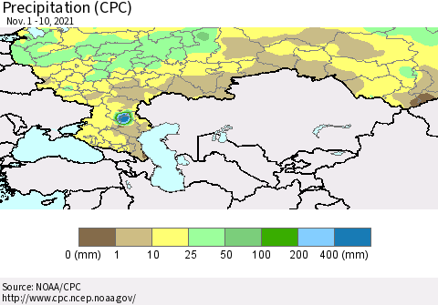 Russian Federation Precipitation (CPC) Thematic Map For 11/1/2021 - 11/10/2021