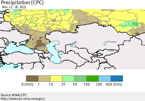 Russian Federation Precipitation (CPC) Thematic Map For 11/11/2021 - 11/20/2021