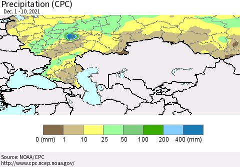 Russian Federation Precipitation (CPC) Thematic Map For 12/1/2021 - 12/10/2021