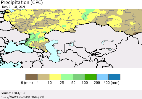 Russian Federation Precipitation (CPC) Thematic Map For 12/21/2021 - 12/31/2021