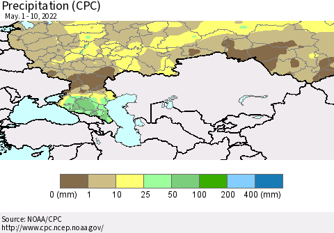 Russian Federation Precipitation (CPC) Thematic Map For 5/1/2022 - 5/10/2022