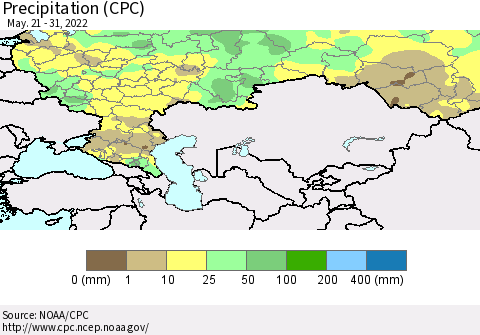 Russian Federation Precipitation (CPC) Thematic Map For 5/21/2022 - 5/31/2022