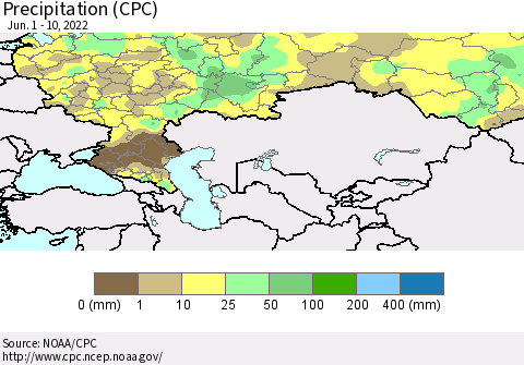 Russian Federation Precipitation (CPC) Thematic Map For 6/1/2022 - 6/10/2022
