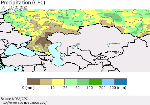 Russian Federation Precipitation (CPC) Thematic Map For 6/11/2022 - 6/20/2022