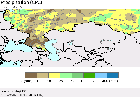 Russian Federation Precipitation (CPC) Thematic Map For 7/1/2022 - 7/10/2022