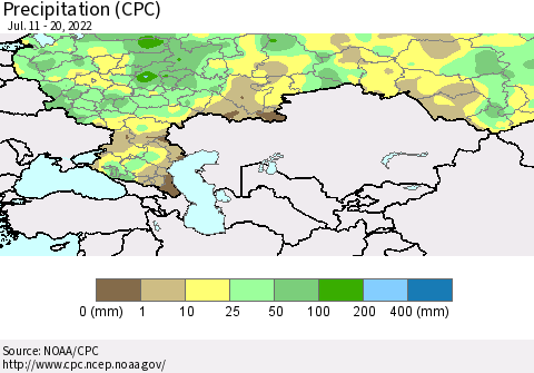 Russian Federation Precipitation (CPC) Thematic Map For 7/11/2022 - 7/20/2022