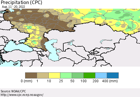 Russian Federation Precipitation (CPC) Thematic Map For 8/11/2022 - 8/20/2022