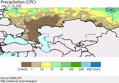 Russian Federation Precipitation (CPC) Thematic Map For 8/21/2022 - 8/31/2022