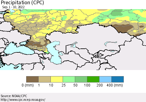 Russian Federation Precipitation (CPC) Thematic Map For 9/1/2022 - 9/10/2022