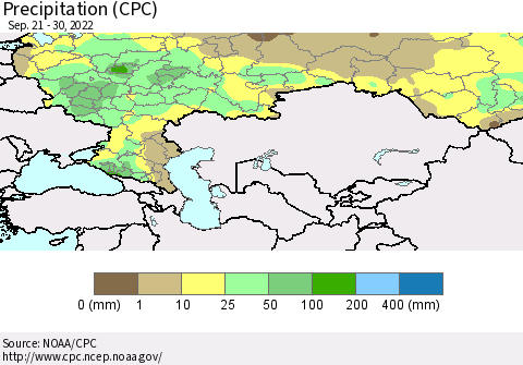 Russian Federation Precipitation (CPC) Thematic Map For 9/21/2022 - 9/30/2022