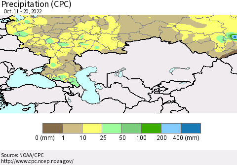 Russian Federation Precipitation (CPC) Thematic Map For 10/11/2022 - 10/20/2022