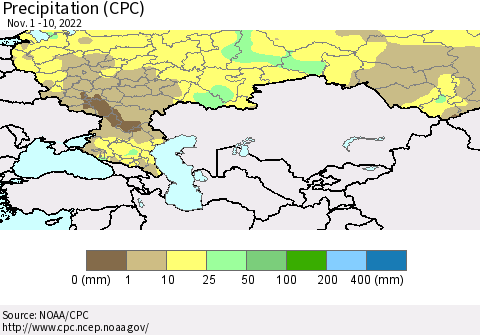 Russian Federation Precipitation (CPC) Thematic Map For 11/1/2022 - 11/10/2022