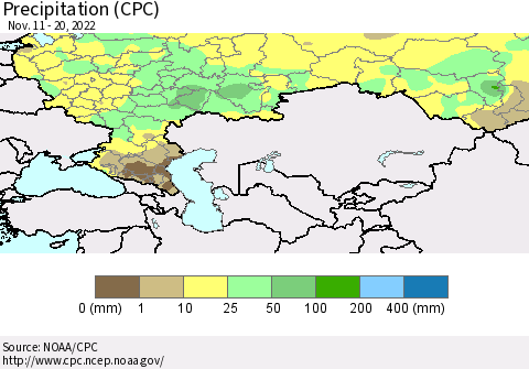 Russian Federation Precipitation (CPC) Thematic Map For 11/11/2022 - 11/20/2022