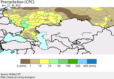 Russian Federation Precipitation (CPC) Thematic Map For 11/21/2022 - 11/30/2022