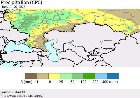 Russian Federation Precipitation (CPC) Thematic Map For 12/11/2022 - 12/20/2022
