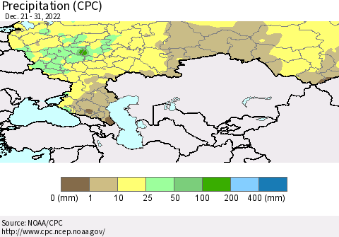 Russian Federation Precipitation (CPC) Thematic Map For 12/21/2022 - 12/31/2022