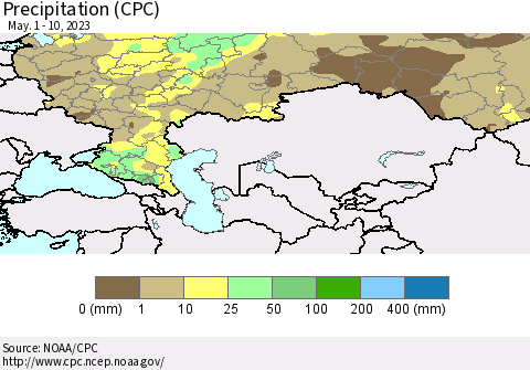 Russian Federation Precipitation (CPC) Thematic Map For 5/1/2023 - 5/10/2023
