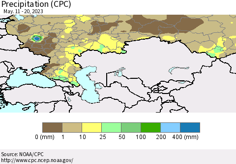 Russian Federation Precipitation (CPC) Thematic Map For 5/11/2023 - 5/20/2023