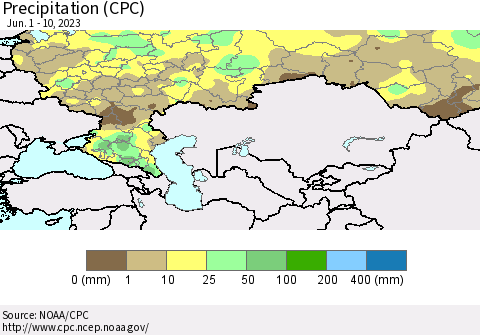 Russian Federation Precipitation (CPC) Thematic Map For 6/1/2023 - 6/10/2023