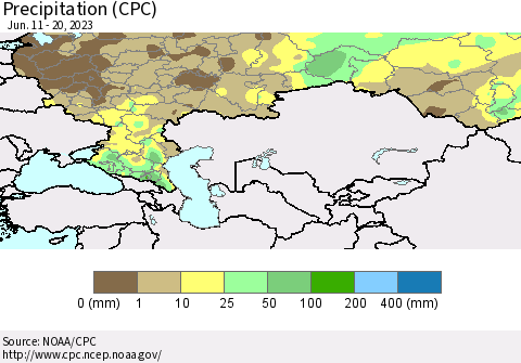 Russian Federation Precipitation (CPC) Thematic Map For 6/11/2023 - 6/20/2023