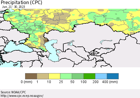 Russian Federation Precipitation (CPC) Thematic Map For 6/21/2023 - 6/30/2023