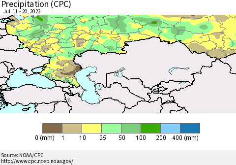 Russian Federation Precipitation (CPC) Thematic Map For 7/11/2023 - 7/20/2023