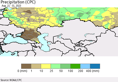 Russian Federation Precipitation (CPC) Thematic Map For 8/21/2023 - 8/31/2023