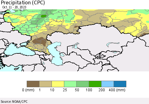Russian Federation Precipitation (CPC) Thematic Map For 10/11/2023 - 10/20/2023