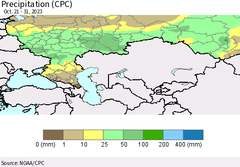 Russian Federation Precipitation (CPC) Thematic Map For 10/21/2023 - 10/31/2023
