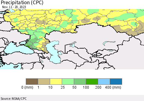 Russian Federation Precipitation (CPC) Thematic Map For 11/11/2023 - 11/20/2023