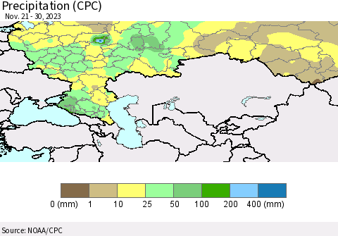 Russian Federation Precipitation (CPC) Thematic Map For 11/21/2023 - 11/30/2023