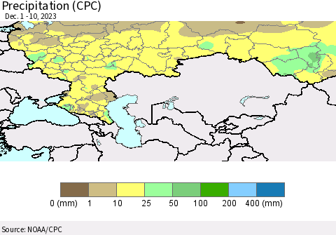 Russian Federation Precipitation (CPC) Thematic Map For 12/1/2023 - 12/10/2023