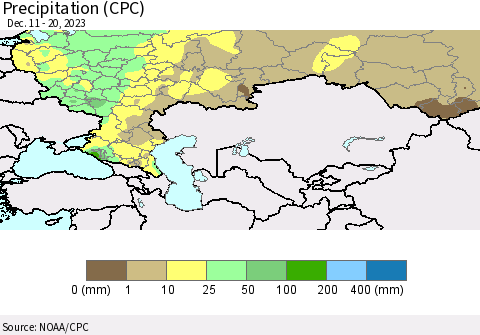 Russian Federation Precipitation (CPC) Thematic Map For 12/11/2023 - 12/20/2023