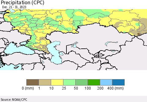 Russian Federation Precipitation (CPC) Thematic Map For 12/21/2023 - 12/31/2023