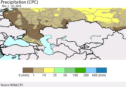 Russian Federation Precipitation (CPC) Thematic Map For 3/1/2024 - 3/10/2024