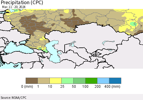 Russian Federation Precipitation (CPC) Thematic Map For 3/11/2024 - 3/20/2024